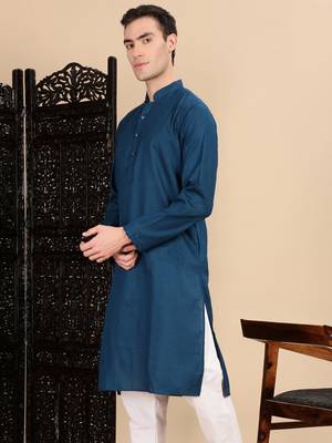 Blue cotton textured kurta for mens 3