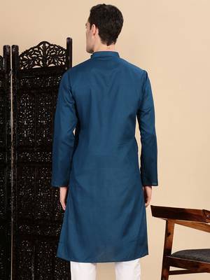 Blue cotton textured kurta for mens 4