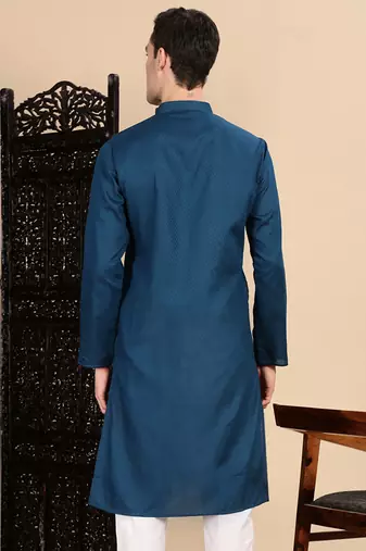 Blue cotton textured kurta for mens