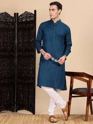 Blue cotton textured kurta for mens 5