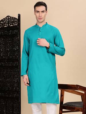 Ses green cotton textured kurta for mens 1