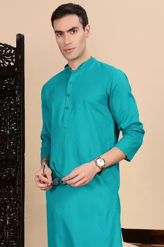 Ses green cotton textured kurta for mens