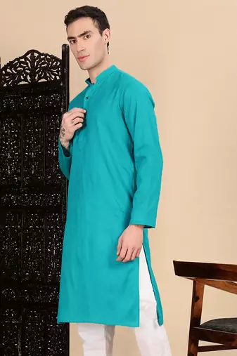 Ses green cotton textured kurta for mens