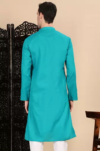 Ses green cotton textured kurta for mens