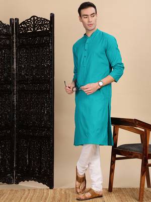 Ses green cotton textured kurta for mens 5
