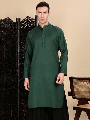 Deep green cotton textured kurta for mens 1