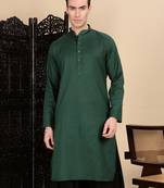 Deep green cotton textured kurta for mens