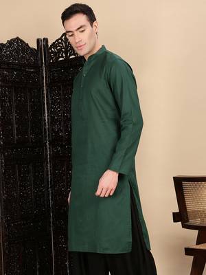 Deep green cotton textured kurta for mens 3