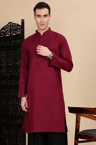 Maroon cotton textured kurta for mens