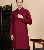 Maroon cotton textured kurta for mens