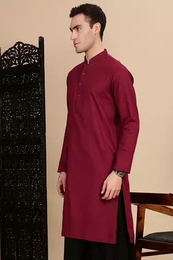 Maroon cotton textured kurta for mens