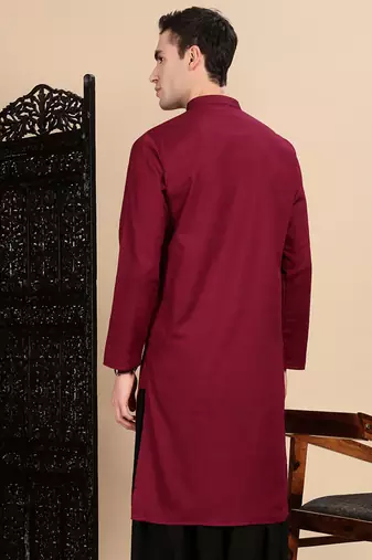 Maroon cotton textured kurta for mens