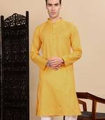 Mustard cotton textured kurta for mens
