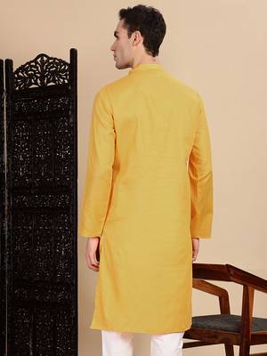 Mustard cotton textured kurta for mens 4