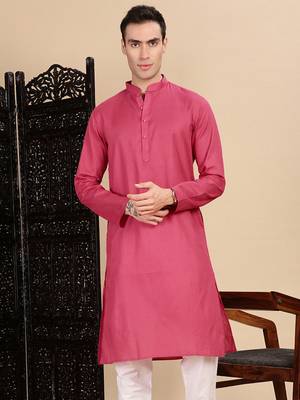 Pink cotton textured kurta for mens 1