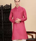 Pink cotton textured kurta for mens