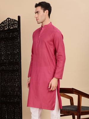 Pink cotton textured kurta for mens 3
