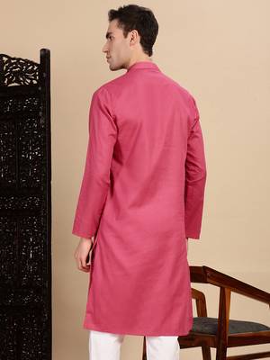 Pink cotton textured kurta for mens 4