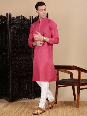 Pink cotton textured kurta for mens 5