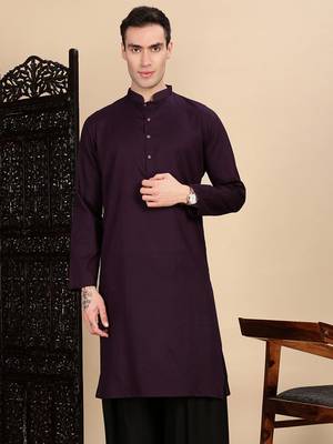 Purple cotton textured kurta for mens 1