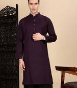 Purple cotton textured kurta for mens