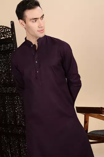 Purple cotton textured kurta for mens