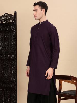 Purple cotton textured kurta for mens 3