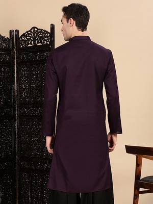 Purple cotton textured kurta for mens 4