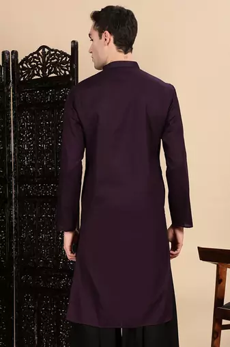 Purple cotton textured kurta for mens