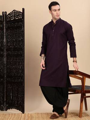 Purple cotton textured kurta for mens 5
