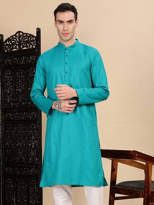 Sea green cotton textured kurta for mens 1