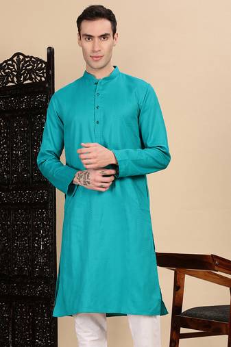 Sea green cotton textured kurta for mens