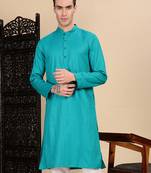 Sea green cotton textured kurta for mens