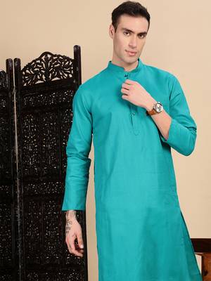 Sea green cotton textured kurta for mens 2