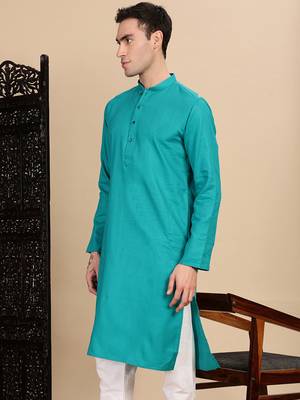 Sea green cotton textured kurta for mens 3