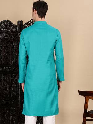 Sea green cotton textured kurta for mens 4