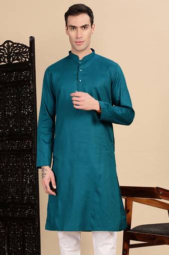 Firozi cotton textured kurta for mens