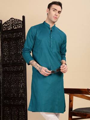 Firozi cotton textured kurta for mens 2