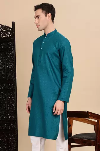 Firozi cotton textured kurta for mens