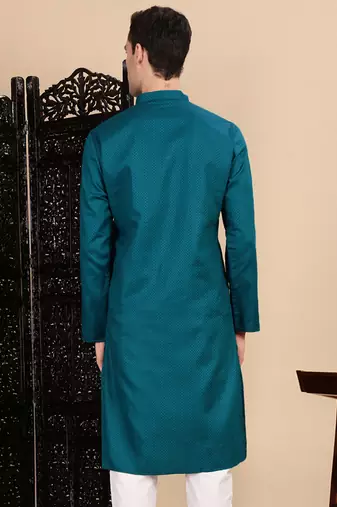 Firozi cotton textured kurta for mens