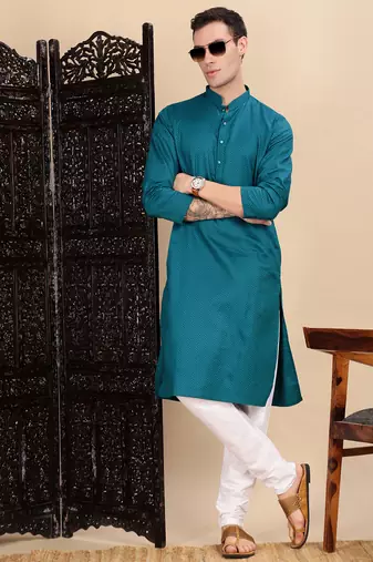 Firozi cotton textured kurta for mens