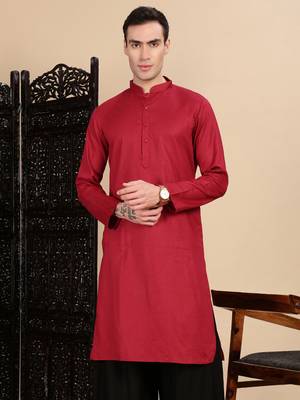 Maroon cotton textured kurta for mens 1