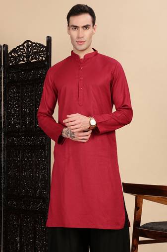 Maroon cotton textured kurta for mens