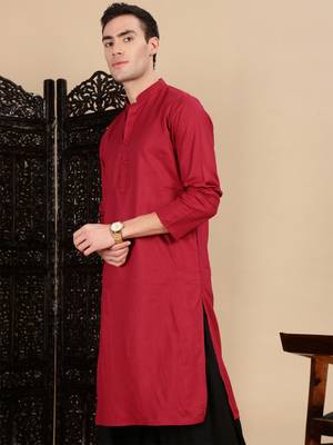 Maroon cotton textured kurta for mens 2