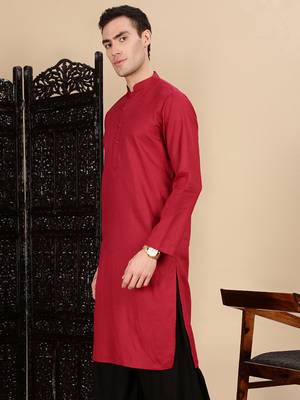 Maroon cotton textured kurta for mens 3