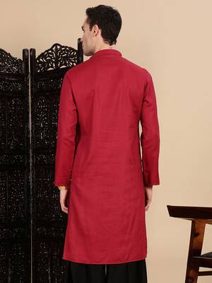Maroon cotton textured kurta for mens 4