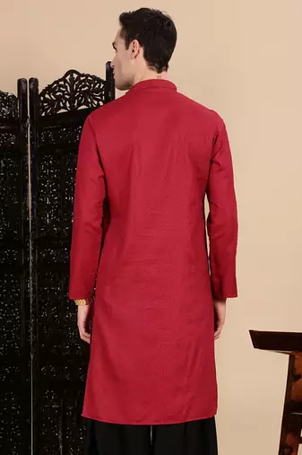 Maroon cotton textured kurta for mens