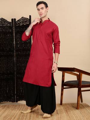 Maroon cotton textured kurta for mens 5
