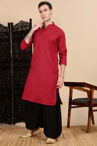 Maroon cotton textured kurta for mens