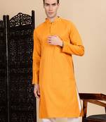 Mustard cotton textured kurta for mens